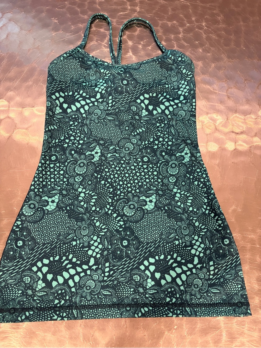 lululemon athletica Teal and Black Patterned strappy Tank with built in bra